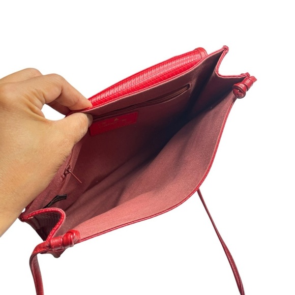 Vintage 80s LIZ CLAIBORNE Leather Convertible Clutch Shoulder Bag Classic RED - Picture 8 of 14